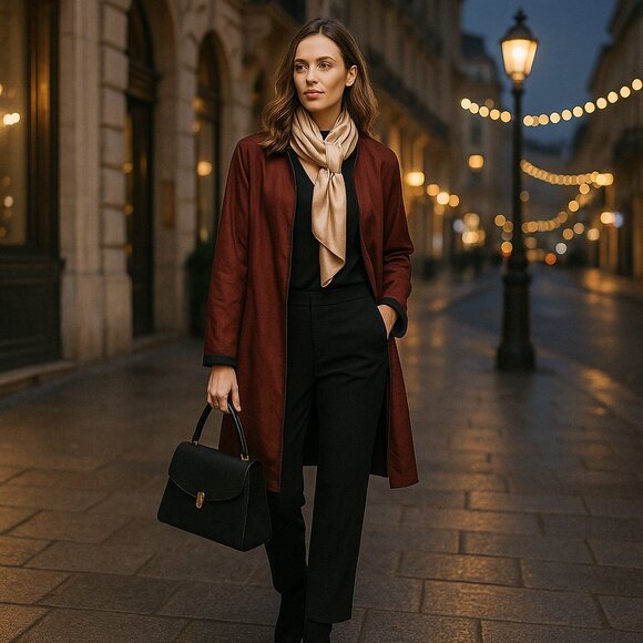 Vintage Reversible Zip-Up Coat — Burgundy & Black, Classic Minimalist Style - Picture 1 of 16